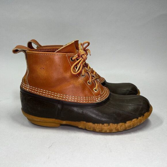 L.L. Bean Bean Boots Mens Size 8 Vintage Brown Leather Rubber Outdoor Waterproof - Picture 1 of 11